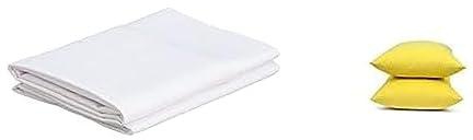 Snooze Bundle Of Pillowcases, 2 pcs, 50 * 70 cm, plain White + Home of linen-cotton pillow case set, size 50 * 70cm, lemon