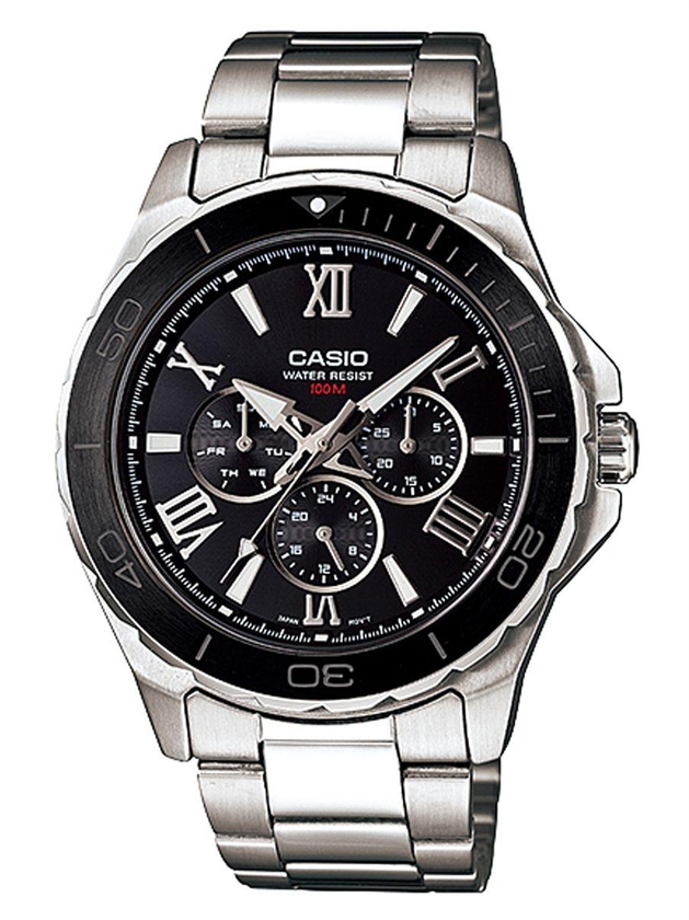 ساعة كاسيو انتايسر سوداء للرجال بسوار من الستانلس ستيل - MTD-1075D-1A1