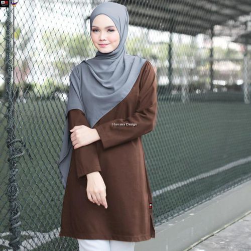 Tshirt Muslimah Humaira Design Basic Plain - 6 Sizes (Dark Brown)