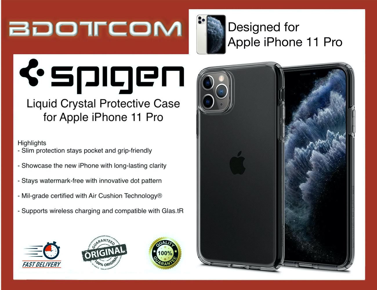 Spigen Liquid Crystal Protective Apple iPhone 11 Pro Case (Clear)