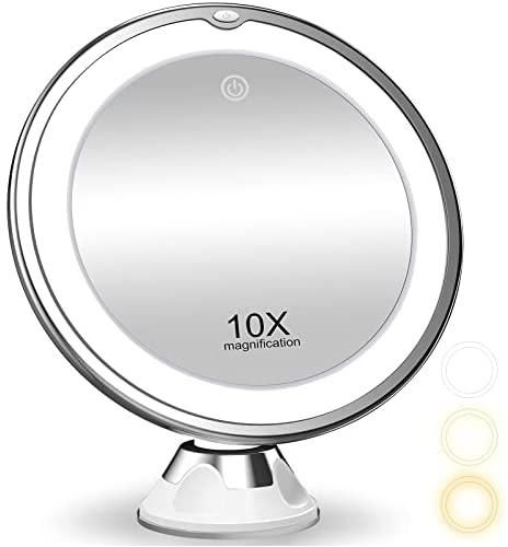 SEAEYES 10X Magnifying Makeup Mirror with Lights and 3 Color Lighting for Detailed Makeup and Skincare