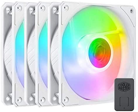 Cooler Master SickleFlow 120 V2 ARGB White Edition 3in1 Square Frame Fan, ARGB 3-Pin Customizable LEDs, Air Balance Curve Blade, Sealed Bearing, 120mm PWM Control for Computer Case & Liquid Radiator