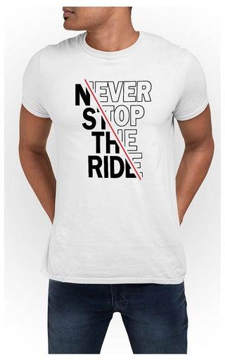 تيشيرت بطبعة عبارة "Never Stop The Ride" أبيض