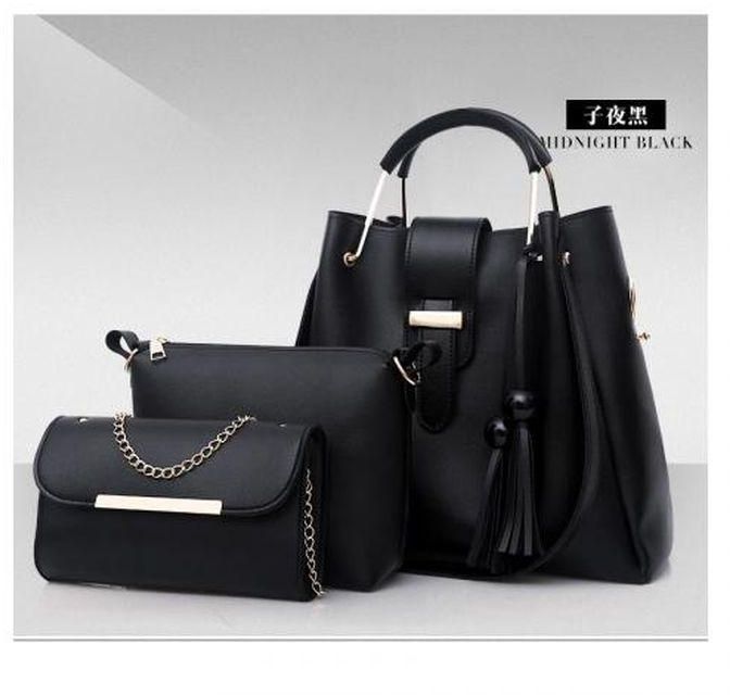 3 In 1 Ladies Handbag Shoulder Bag Crossbody For Women-Black