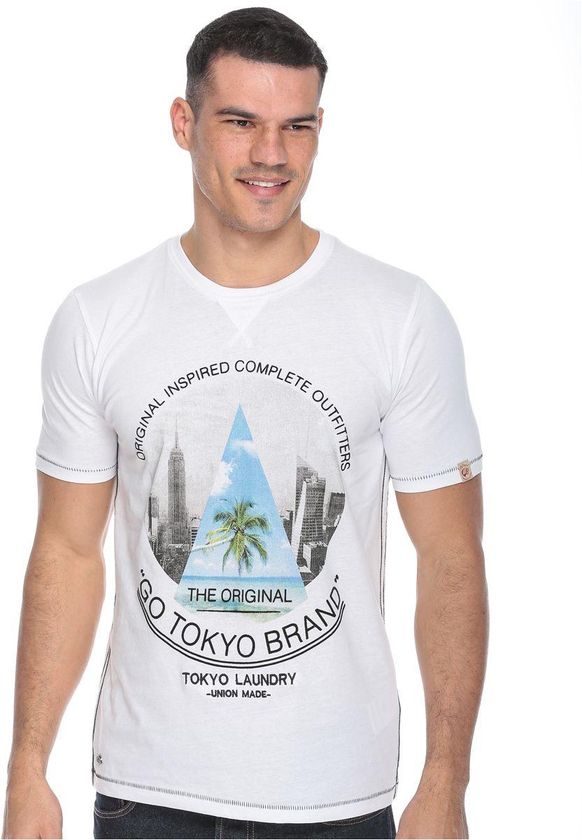 Tokyo Laundry White Cotton Round Neck T-Shirt For Men