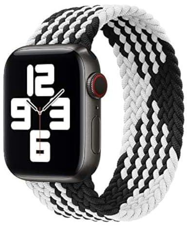 D'VOGUE Unisex Braided Solo Loop Sports Bands with no Clasps or Buckles for iWatch Series 6/SE/5/4/3/2/2 (Black White Stripe, 38/40 Large)