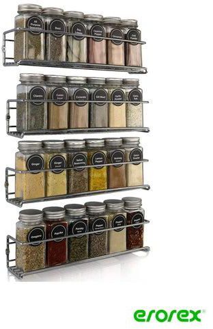 Spice Rack Organizer for Cabinets or Wall Mounts - Easy To Install Set of 4 Hanging Racks-Space Saving - Perfect Seasoning OrganizerFor Your Kitchen Cabinet, Cupboard or Pantry Door（ silver）