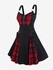 Lace Up Plaid Half Zipper Fit and Flare Gothic Dress - 5x | Us 30-32