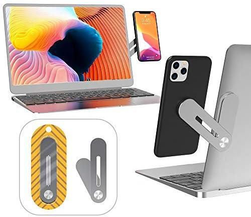 HAII Notebook Screen Side Cell Phone Holder,Laptop Stand Mount Aluminum Shrink Bracket Flexible Expansion Tablet,Foldable for Most Laptops and Smartphone,Silve