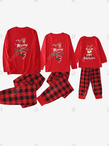 Kids Merry Christmas Letters Elk Plaid Pajamas Sweatshirt Set - 4 - 5 Years