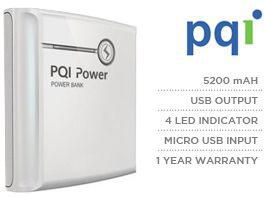 PQI i-Power 5200mAh Universal Power Bank for all Mobiles & Tablets - White