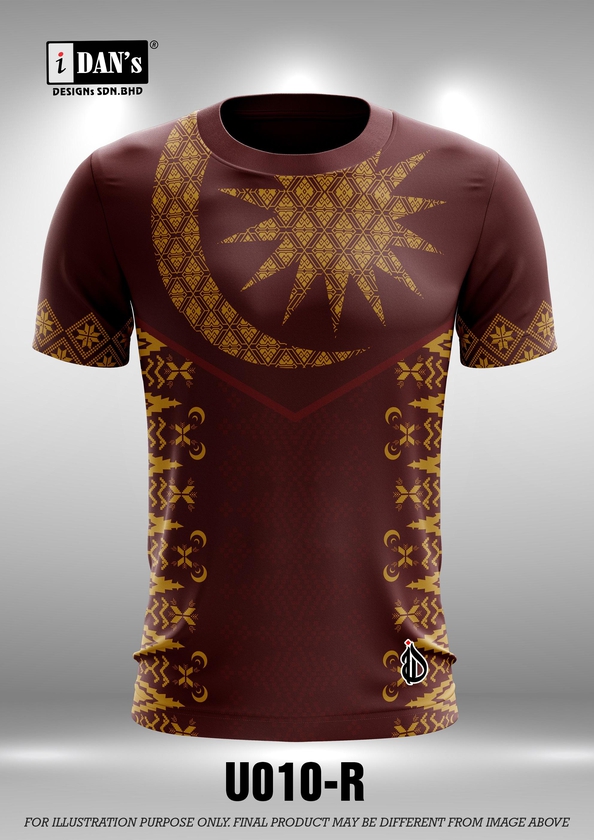 U010 Batik Songket Sublimation Round Neck Short Sleeve T-shirt - 10 Sizes (As Picture)