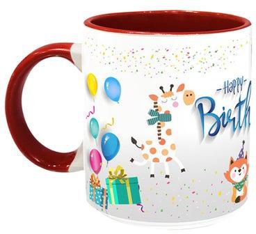 Happy Birthday Printed Coffee Mug White/Red/Blue 11ounce