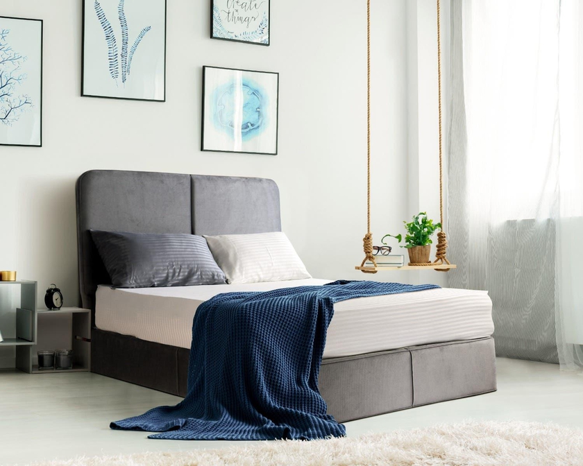 احصل على سرير كوين خشب زان، تنجيد قطيفة، 160×195 سم - رمادي مع أفضل العروض | رنين.كوم