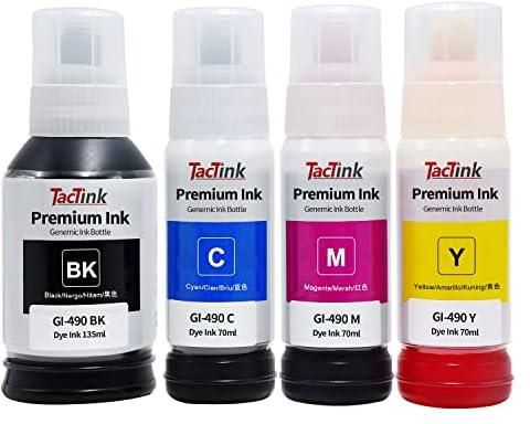 TacTink Gi-490 Ink Bottle 490 Ink Tank Cartridge for Canon Ink GI 490 EcoTank for Canon Pixma G1400 G1410 G1411 G2400 G2410 G2411 G3400 G3410 G3411 G4400 G4410 G4411 (4 Pack Black Cyan Magenta Yellow)