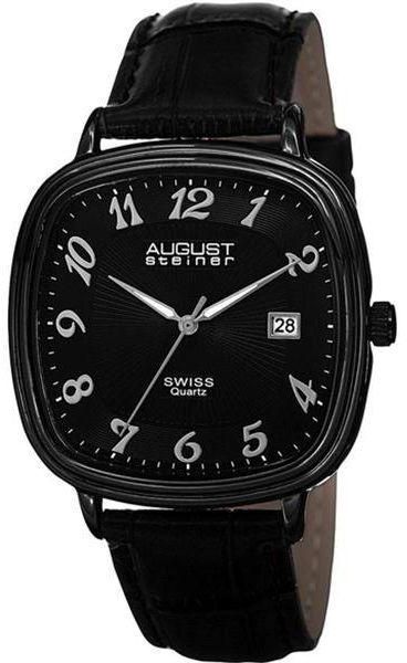 August Steiner Men's Black Dial Leather Band Watch - AS8155BK
