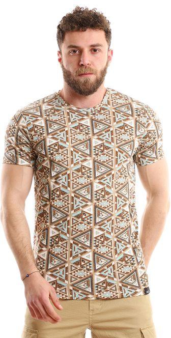 Nexx Jeans Geometric Pattern Slip On T-Shirt - Beige & Brown