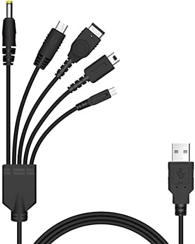 5 in 1 USB Charger ，Cable Cord for Nintendo NDS Lite/Wii U/New 3DS(XL/LL),3DS(XL/LL),2DS,DSi(XL/LL),NDS/GBA SP(Gameboy Advance sp),PSP 1000 2000 3000
