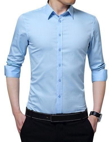 Trendy Men's Turn Down Collar Long Sleeve Shirt -Blue