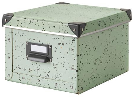 FJÄLLABox with lid, light green, spotted
