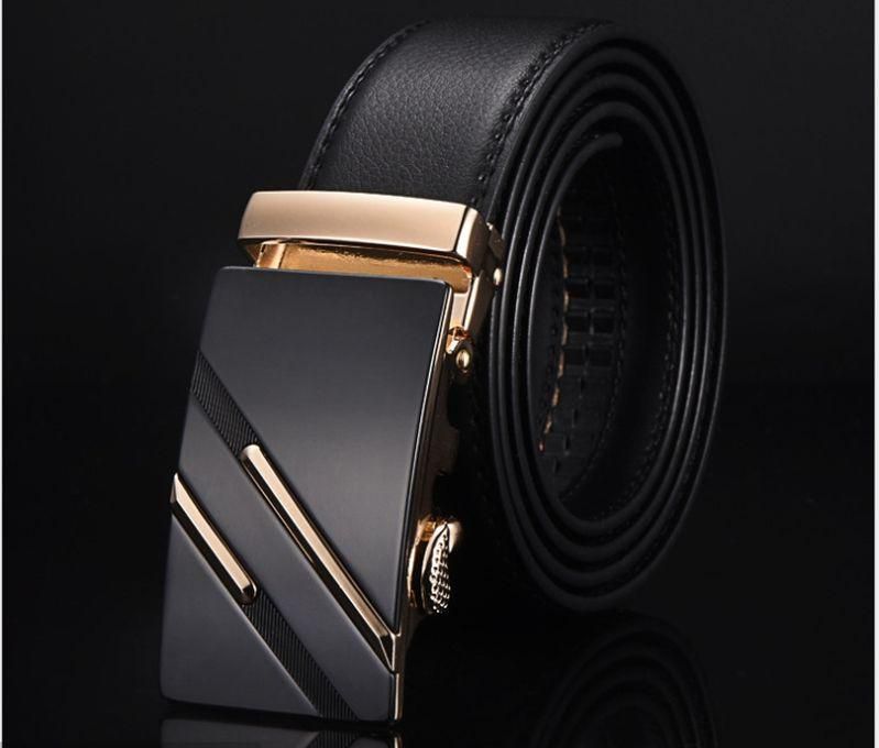 Men Designers Pin-less Metal Buckle Waist Leather Belt-Black