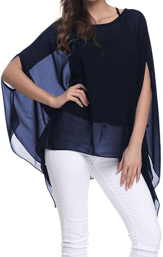 Sunset Blouse Sleeve Solid Chiffon Cover Up Solid - BLUE