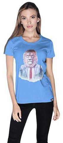 Creo Lion Pug Life Round Neck T-Shirt  For Women - L, Blue