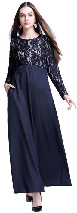 Lace Long Sleeve Round Neck Maxi Dress 3 Sizes (4 Colors)