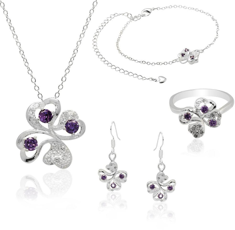 White Gold Plated Jewelry Set With Multi-colored Crystals [AR837]
