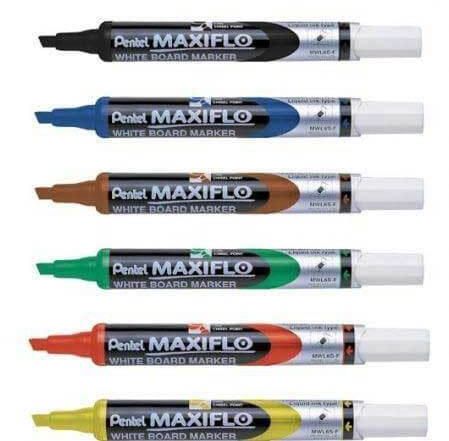 Pentel MWL6 Maxiflo Chisel Tip White Board Marker, Assorted (Pack of 8)