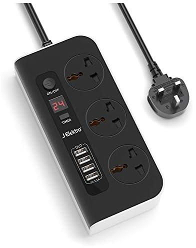 USB Extension Cord, J Elektro Power Strip 3 Meters Extension Lead with Individual Switch, Multi Plug Surge Protection Socket 13 amp Fuse UK Plug for Home and Office-Black (Black)