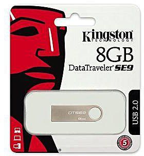 Kingston Flash Memory Stick DT-SE9H 8GB USB v2.0 Data Traveler Drive - Silver