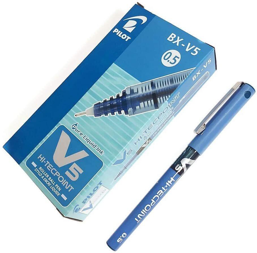 Generic Pilot Hi-Tecpoint Roller Ball Pen Bx-V5 (0.5 mm) Set Of 12, Blue Ink [ Os-St011-04]