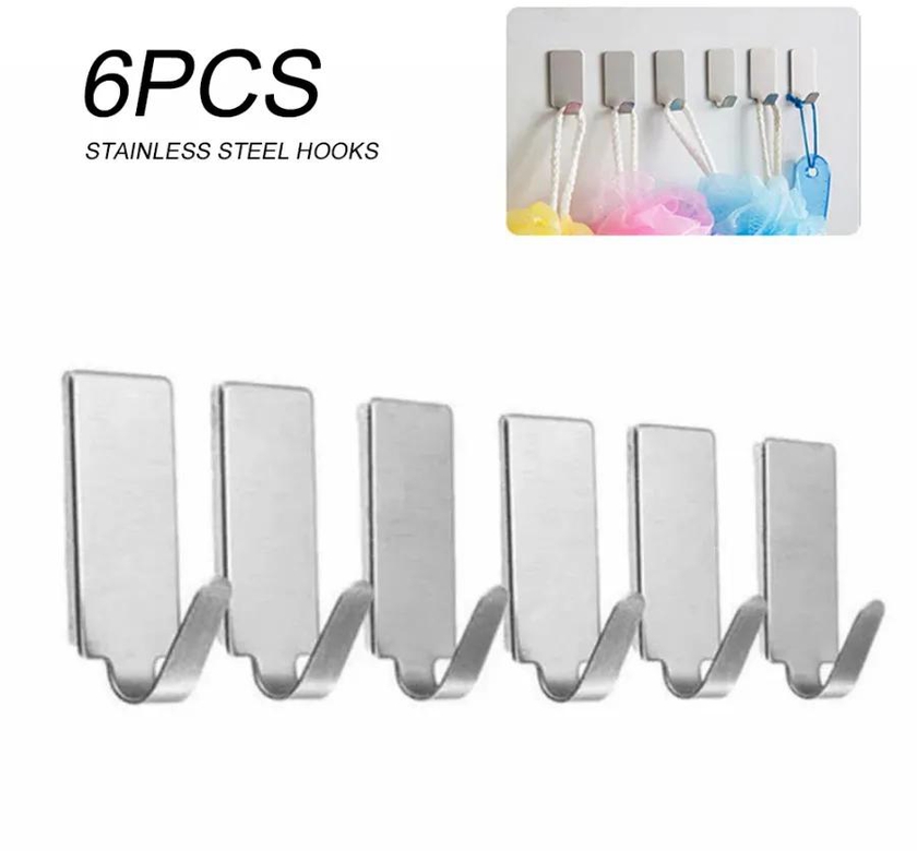 6 stainless steel wall hooks self-adhesive adhesive kitchen bathroom key bag coat rack storage rack kit non-marking kitchen door