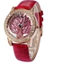 Luxury Rose Gold Bling Crystal Rose Red Leather Peacock Lady Women Quartz Watch