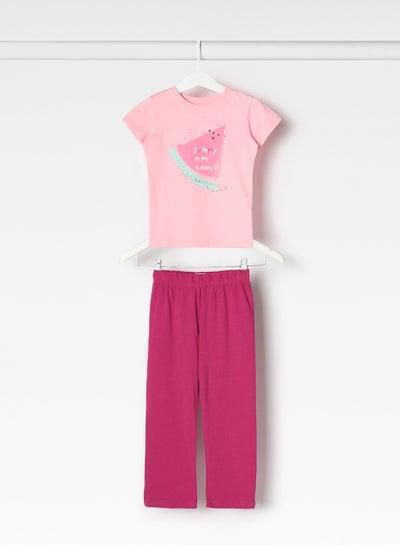 Girls Round Neck Short Sleeve Pyjama Set Peach/Pink
