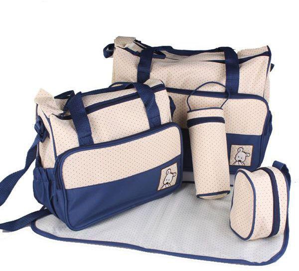5 Pcs Baby Bag Mammy Set Handbag Carrier Dark blue