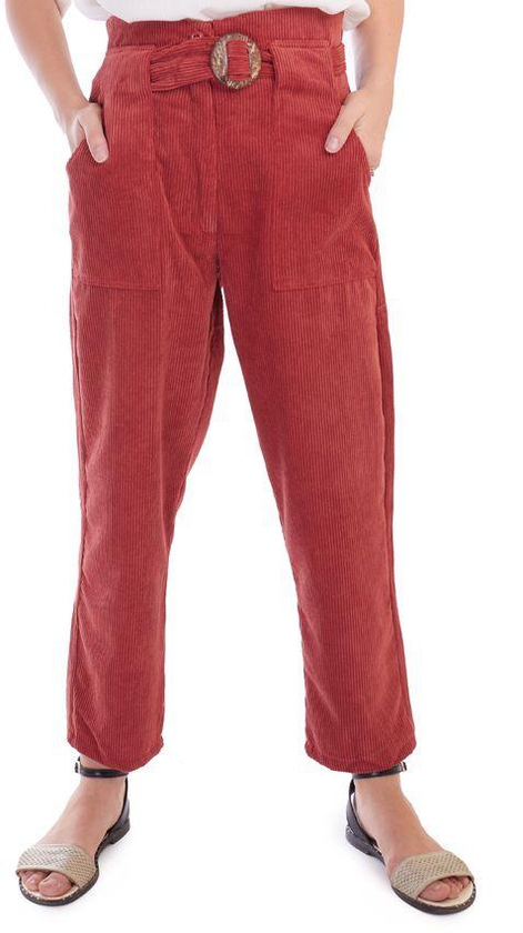 Menta By Coctail Plush Belted Pants - Red