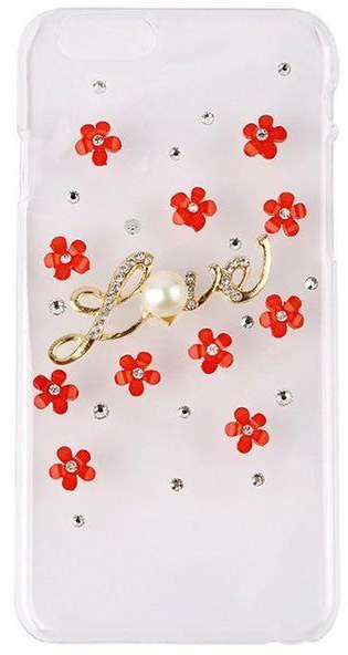 Flower Pearl Rhinestone Cell Phone Hard Case Cover Protection For Iphone 6 Red