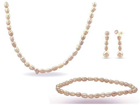 Vera Perla 10K Rice Pearls Interchangeable Earrings Jewelry Set - 3 Pieces