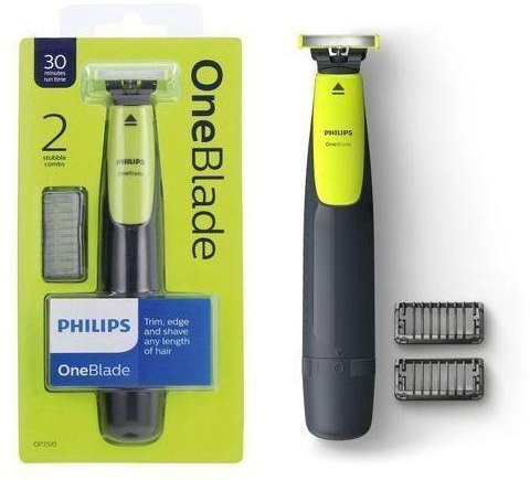 Philips فيليبس ماكينة حلاقة وتشذيب الشعر الكهربائية ون بليد مع مشطين طراز أخضر ليموني