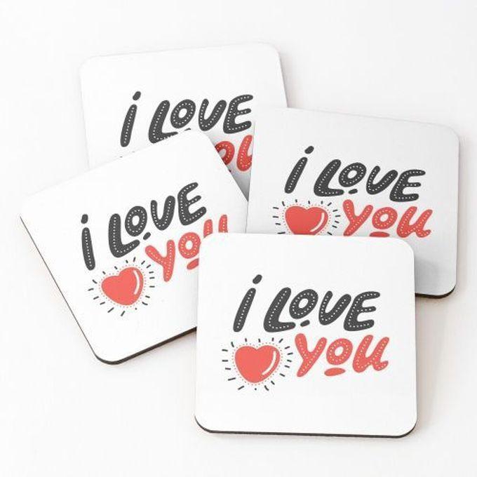 i love you valentines day Coasters - Wooden Coaster Set - 6 Pcs