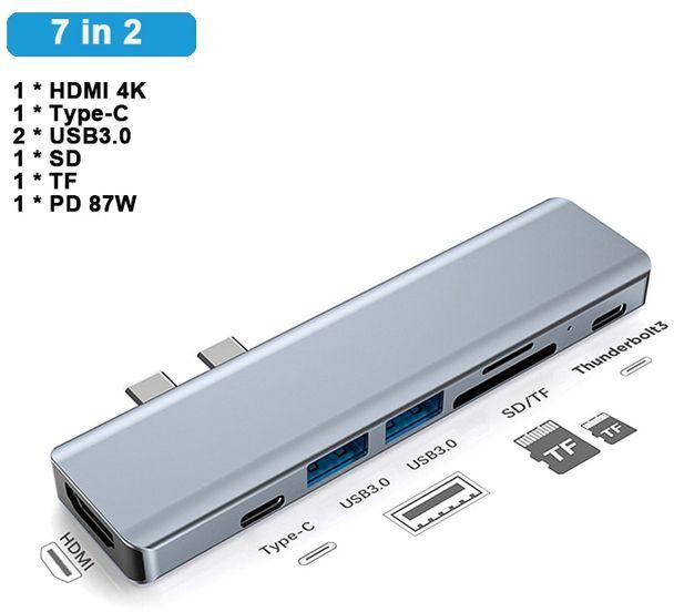 （7 In 2）USB C Hub Adapter For MacBook Pro/Air 2020 2019 2018,7 In 2 USB Hub With 4K HDMI 2 USB3.0 TF/SD Card Reader USB-C Thunderbolt 3