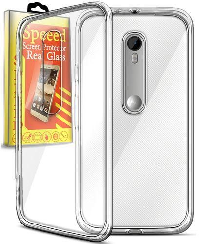 Speeed Silicone Cover for Motorola Moto G3 - Clear + Speeed Glass Screen Protector