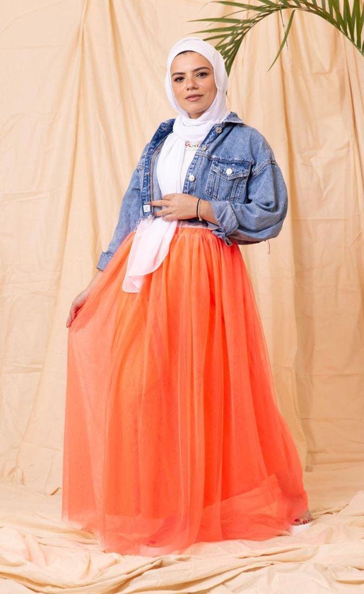 aZeeZ Long Tulle Tutu Skirt Neon Orange