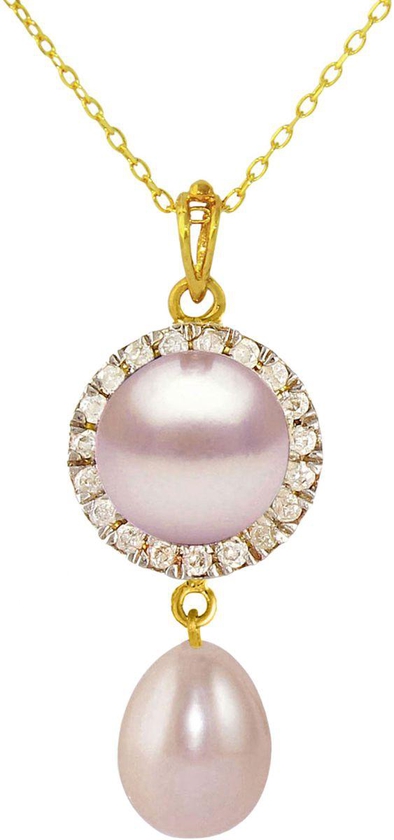 Vera Perla Women's 18K Gold Diamond Purple Pearl Necklace