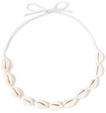 EGOO&YAMEE Cowrie Shell Choker Necklace and Anklet Set for Women Hawaiian Seashell Beach Necklace Statement Adjustable Shell Necklace Set