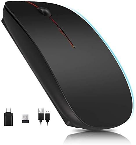 Mouse 2.4 G Wireless Rechargeable Optical Mouse, Silent Click with USB Receiver and Type-c Adapter 3 Adjustable DPI Computer Mouse, Ideal for Laptops (Black)