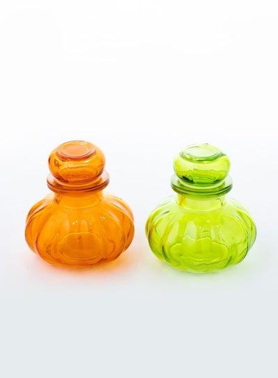 برطمانات تخزين ( زيت او خل ..) زجاجية بعنق وغطاء محكم 2 قطع /اصفر برتقالي
