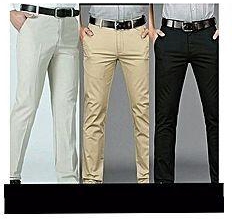 3 In 1 Quality Men's Chinos Trousers- Brown+Off-white +Black